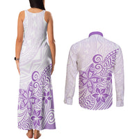 Polynesia Couples Matching Tank Maxi Dress and Long Sleeve Button Shirts Plumeria Lavender Curves LT7 - Wonder Print Shop