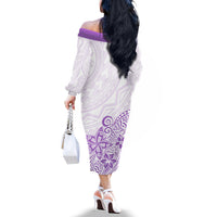 Polynesia Off The Shoulder Long Sleeve Dress Plumeria Lavender Curves - Wonder Print Shop