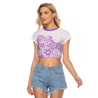 Polynesia Raglan Cropped T Shirt Plumeria Lavender Curves - Wonder Print Shop