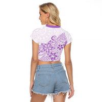 Polynesia Raglan Cropped T Shirt Plumeria Lavender Curves - Wonder Print Shop