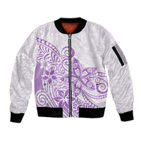 Polynesia Sleeve Zip Bomber Jacket Plumeria Lavender Curves - Wonder Print Shop