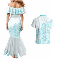 Polynesia Couples Matching Mermaid Dress and Hawaiian Shirt Plumeria Turquoise Curves LT7 - Wonder Print Shop