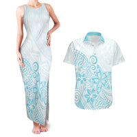 Polynesia Couples Matching Tank Maxi Dress and Hawaiian Shirt Plumeria Turquoise Curves LT7 - Wonder Print Shop