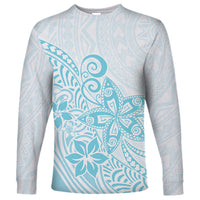 Polynesia Long Sleeve Shirt Plumeria Turquoise Curves - Wonder Print Shop