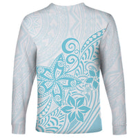 Polynesia Long Sleeve Shirt Plumeria Turquoise Curves - Wonder Print Shop