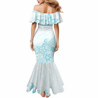 Polynesia Mermaid Dress Plumeria Turquoise Curves - Wonder Print Shop