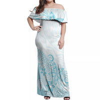 Polynesia Off Shoulder Maxi Dress Plumeria Turquoise Curves - Wonder Print Shop