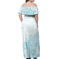 Polynesia Off Shoulder Maxi Dress Plumeria Turquoise Curves - Wonder Print Shop
