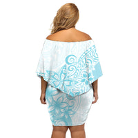 Polynesia Off Shoulder Short Dress Plumeria Turquoise Curves - Wonder Print Shop