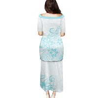 Polynesia Puletasi Plumeria Turquoise Curves - Wonder Print Shop