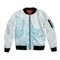 Polynesia Sleeve Zip Bomber Jacket Plumeria Turquoise Curves - Wonder Print Shop