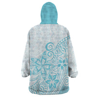 Polynesia Wearable Blanket Hoodie Plumeria Turquoise Curves - Wonder Print Shop