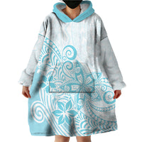 Polynesia Wearable Blanket Hoodie Plumeria Turquoise Curves - Wonder Print Shop