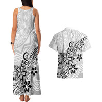 Polynesia Couples Matching Tank Maxi Dress and Hawaiian Shirt Plumeria White Curves LT7 - Wonder Print Shop