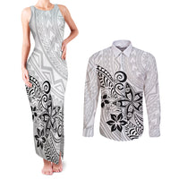 Polynesia Couples Matching Tank Maxi Dress and Long Sleeve Button Shirts Plumeria White Curves LT7 - Wonder Print Shop