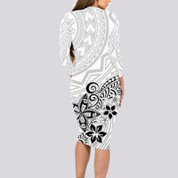 Polynesia Long Sleeve Bodycon Dress Plumeria White Curves - Wonder Print Shop