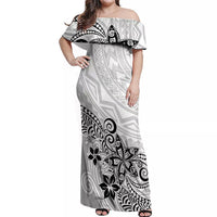 Polynesia Off Shoulder Maxi Dress Plumeria White Curves - Wonder Print Shop