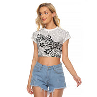 Polynesia Raglan Cropped T Shirt Plumeria White Curves - Wonder Print Shop
