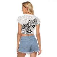 Polynesia Raglan Cropped T Shirt Plumeria White Curves - Wonder Print Shop