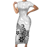 Polynesia Short Sleeve Bodycon Dress Plumeria White Curves - Wonder Print Shop