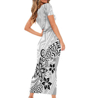Polynesia Short Sleeve Bodycon Dress Plumeria White Curves - Wonder Print Shop