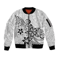 Polynesia Sleeve Zip Bomber Jacket Plumeria White Curves - Wonder Print Shop