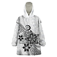 Polynesia Wearable Blanket Hoodie Plumeria White Curves - Wonder Print Shop