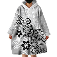 Polynesia Wearable Blanket Hoodie Plumeria White Curves - Wonder Print Shop