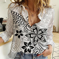 Polynesia Women Casual Shirt Plumeria White Curves - Wonder Print Shop