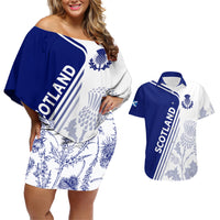 Personalised Scotland Rugby Couples Matching Off Shoulder Short Dress and Hawaiian Shirt 2023 World Cup The Thistle LT7 - Wonder Print Shop