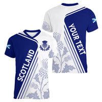 Personalised Scotland Rugby Women V Neck T Shirt 2023 World Cup The Thistle - Wonder Print Shop