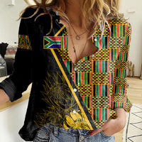 Personalised South African Heritage Day Women Casual Shirt Kente Ethnic Patterns Mix Protea - Wonder Print Shop