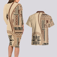 Samoa Siapo Motif Couples Matching Long Sleeve Bodycon Dress and Hawaiian Shirt Classic Style LT7 - Wonder Print Shop