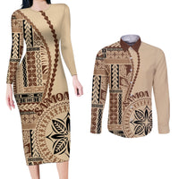 Samoa Siapo Motif Couples Matching Long Sleeve Bodycon Dress and Long Sleeve Button Shirt Classic Style LT7 - Wonder Print Shop