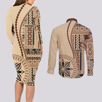 Samoa Siapo Motif Couples Matching Long Sleeve Bodycon Dress and Long Sleeve Button Shirt Classic Style LT7 - Wonder Print Shop