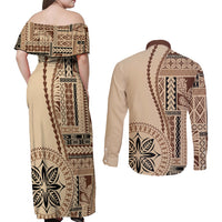 Samoa Siapo Motif Couples Matching Off Shoulder Maxi Dress and Long Sleeve Button Shirt Classic Style LT7 - Wonder Print Shop