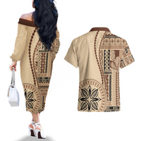 Samoa Siapo Motif Couples Matching Off The Shoulder Long Sleeve Dress and Hawaiian Shirt Classic Style LT7 - Wonder Print Shop