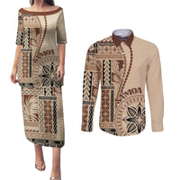 Samoa Siapo Motif Couples Matching Puletasi Dress and Long Sleeve Button Shirt Classic Style LT7 - Wonder Print Shop