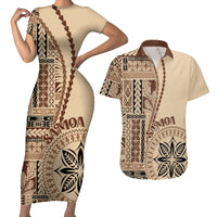 Samoa Siapo Motif Couples Matching Short Sleeve Bodycon Dress and Hawaiian Shirt Classic Style LT7 - Wonder Print Shop