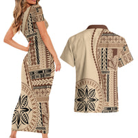 Samoa Siapo Motif Couples Matching Short Sleeve Bodycon Dress and Hawaiian Shirt Classic Style LT7 - Wonder Print Shop