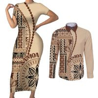 Samoa Siapo Motif Couples Matching Short Sleeve Bodycon Dress and Long Sleeve Button Shirt Classic Style LT7 - Wonder Print Shop