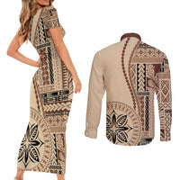 Samoa Siapo Motif Couples Matching Short Sleeve Bodycon Dress and Long Sleeve Button Shirt Classic Style LT7 - Wonder Print Shop