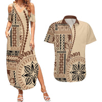 Samoa Siapo Motif Couples Matching Summer Maxi Dress and Hawaiian Shirt Classic Style LT7 - Wonder Print Shop