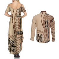 Samoa Siapo Motif Couples Matching Summer Maxi Dress and Long Sleeve Button Shirt Classic Style LT7 - Wonder Print Shop