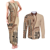 Samoa Siapo Motif Couples Matching Tank Maxi Dress and Long Sleeve Button Shirt Classic Style LT7 - Wonder Print Shop