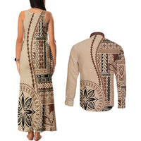 Samoa Siapo Motif Couples Matching Tank Maxi Dress and Long Sleeve Button Shirt Classic Style LT7 - Wonder Print Shop