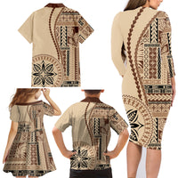 Samoa Siapo Motif Family Matching Long Sleeve Bodycon Dress and Hawaiian Shirt Classic Style LT7 - Wonder Print Shop