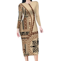 Samoa Siapo Motif Family Matching Long Sleeve Bodycon Dress and Hawaiian Shirt Classic Style LT7 - Wonder Print Shop