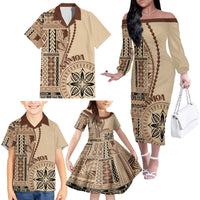 Samoa Siapo Motif Family Matching Off Shoulder Long Sleeve Dress and Hawaiian Shirt Classic Style - Wonder Print Shop