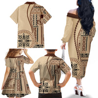 Samoa Siapo Motif Family Matching Off Shoulder Long Sleeve Dress and Hawaiian Shirt Classic Style - Wonder Print Shop